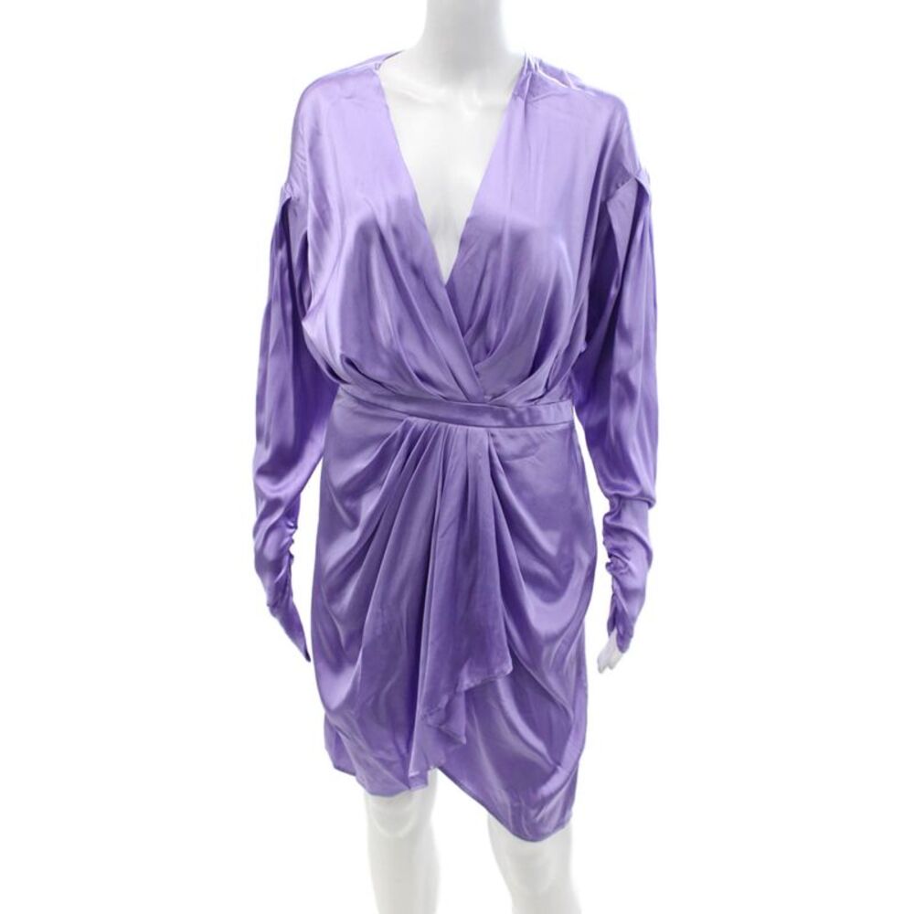 Simona Corsellini Women Wrap Dress Purple Silk V Neck Long Sleeve Size 44